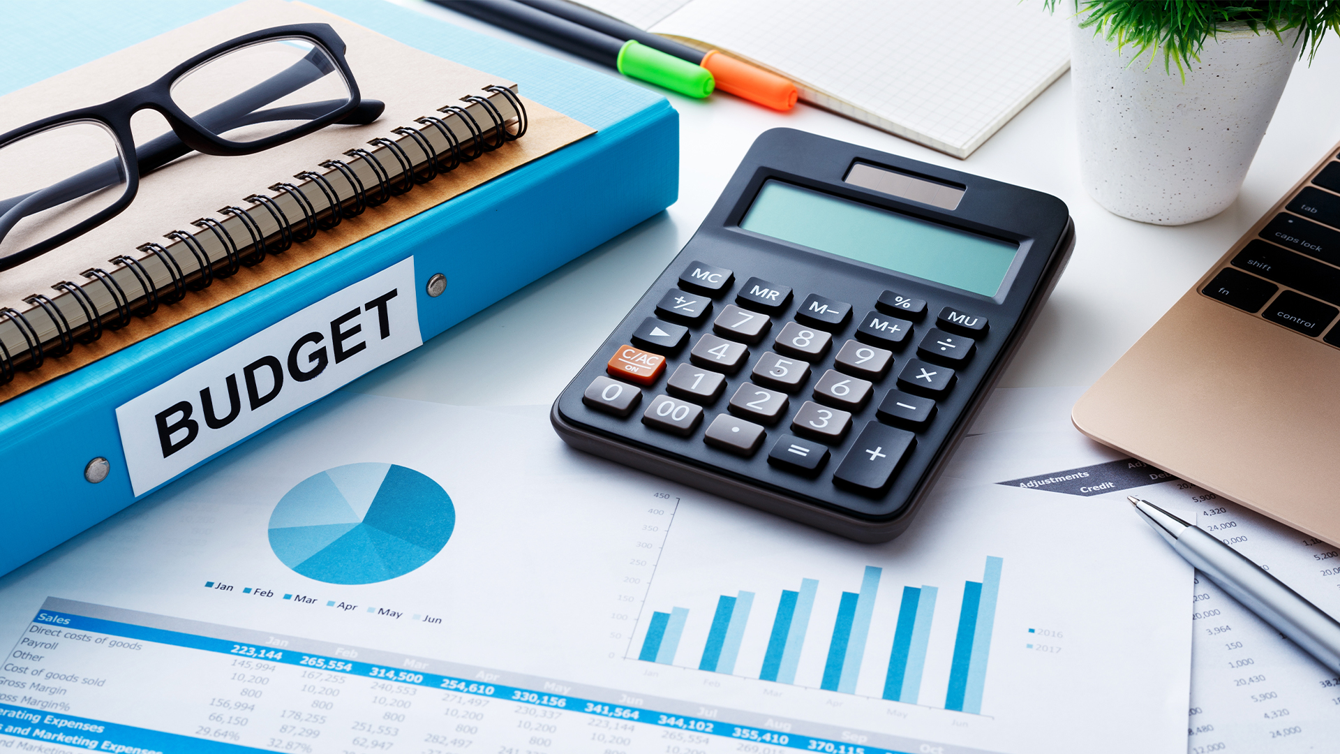 Financial and budget planning with chart report