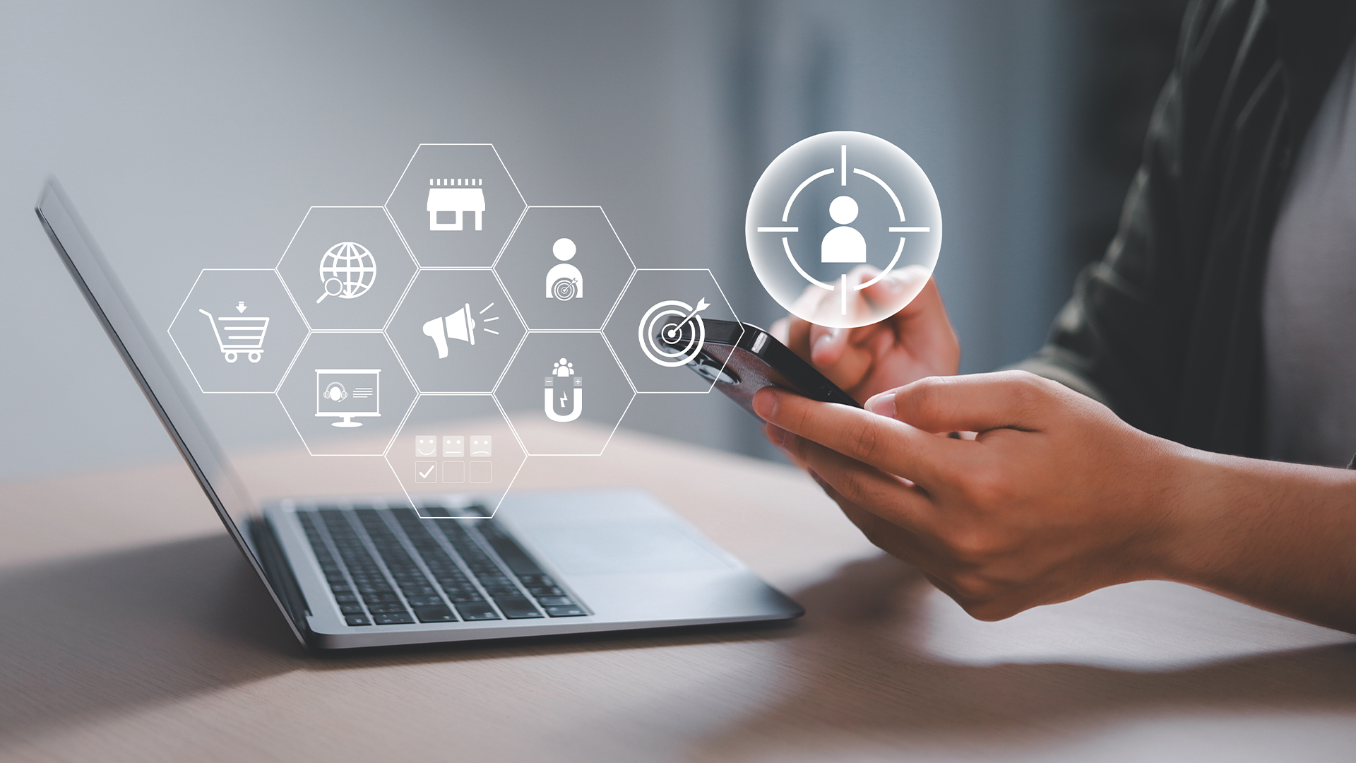 Businessman Touching Screen to Target Customers